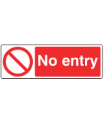 Sign - No Entry Self Adhesive Vinyl 30 x 10cm Red On White