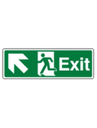 Sign - Exit Up Left Self Adhesive Vinyl 30 x 10cm White On Green