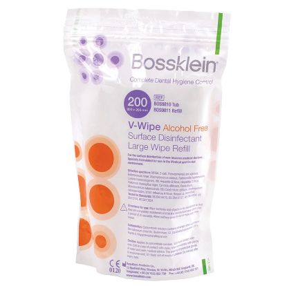 Bossklein V-Wipe Surface Disinfectant Alcohol Free 200 Wipes Refill x 12
