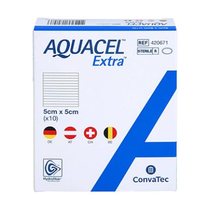 AQUACEL EXTRA HYDROFIBER WOUND DRESSING 5CM X 5CM X 10